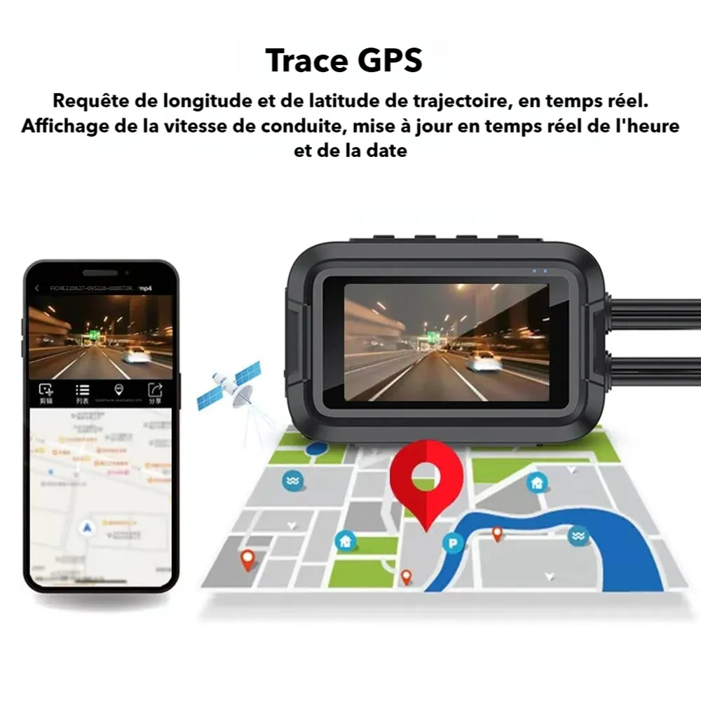 Dashcam moto avant arrière GPS