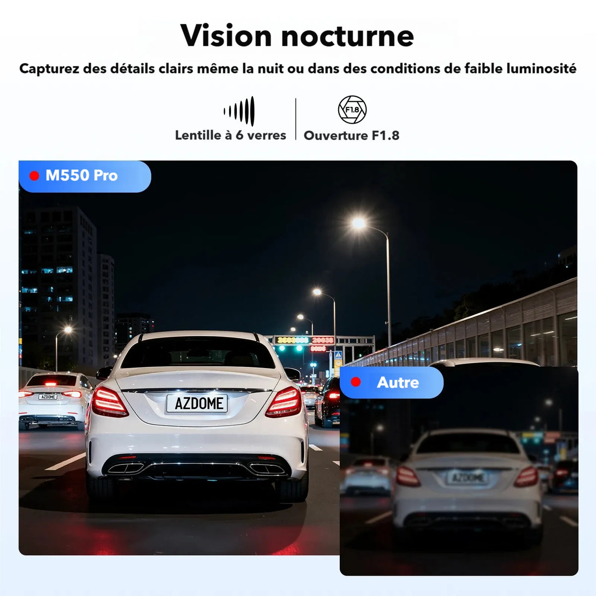 Dashcam voiture avant et arrière avec vision nocturne
