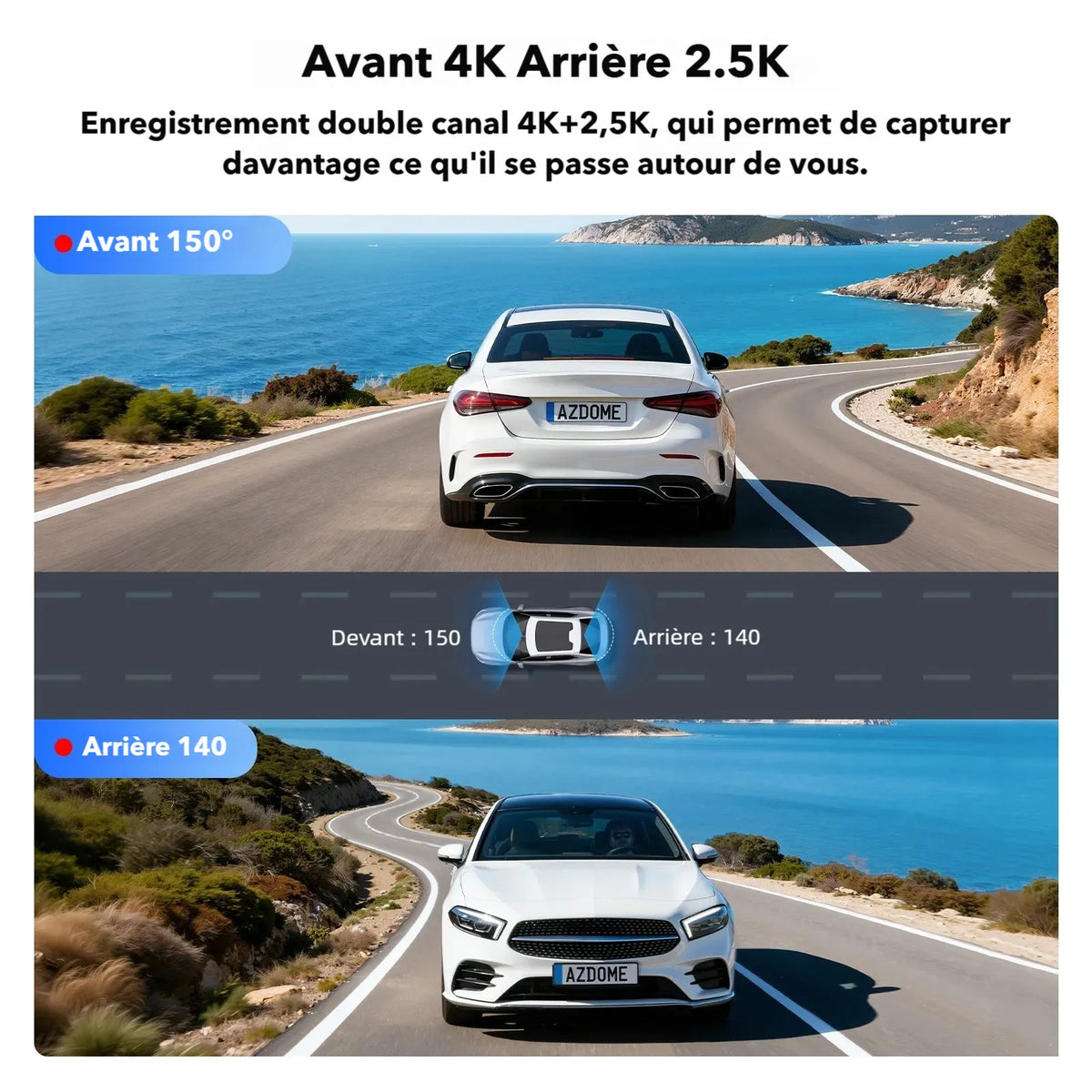 Dashcam voiture avant et arrière avec vision nocturne