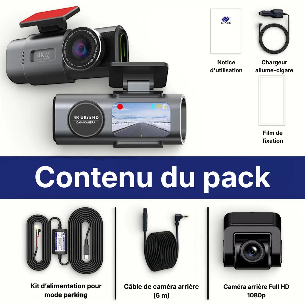 Caméra avant arrière voiture 4K