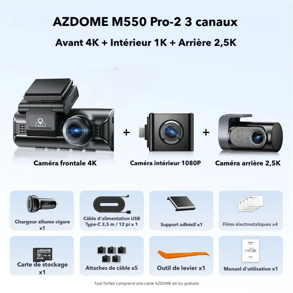 Dashcam voiture avant et arrière avec vision nocturne