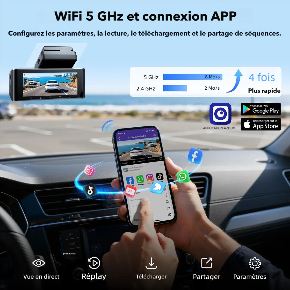 Dashcam voiture avant et arrière avec vision nocturne